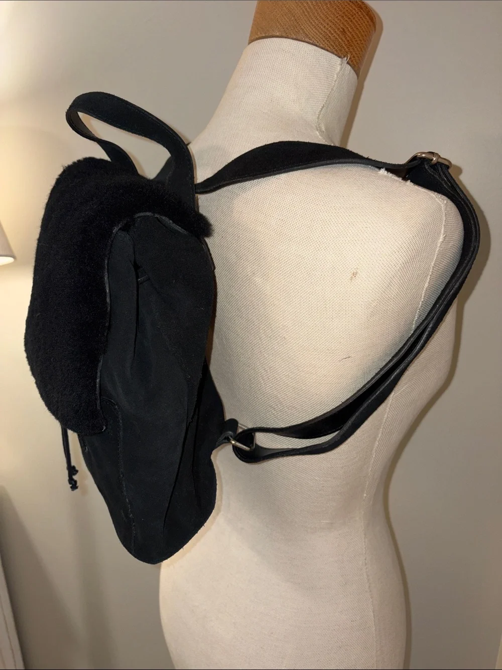 UGG Black Shearling Flap Suede Backpack